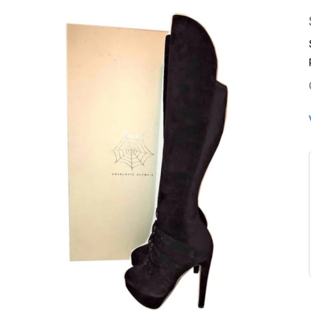Charlotte Olympia Brown Suede Platform Boots Lace Up Front Size 37.5